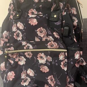 Elegant Floral Backpack in Black and Pink